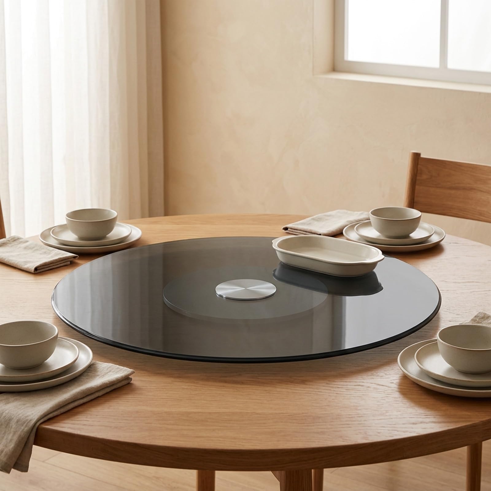 Plateau tournant en verre trempé 90cm pour table à manger