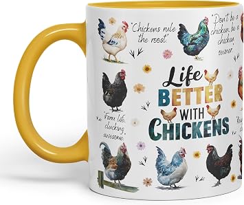 Vixar Life Better with Chickens Joke sarkasm Sarcastic Ceramic Coloured Mug Cup for Tea Coffee Hot Brew 330ml 11Oz Gift (G Yellow)