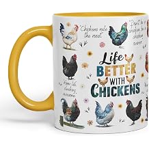 Vixar Life Better with Chickens Joke sarkasm Sarcastic Ceramic Coloured Mug Cup for Tea Coffee Hot Brew 330ml 11Oz Gift G Yellow