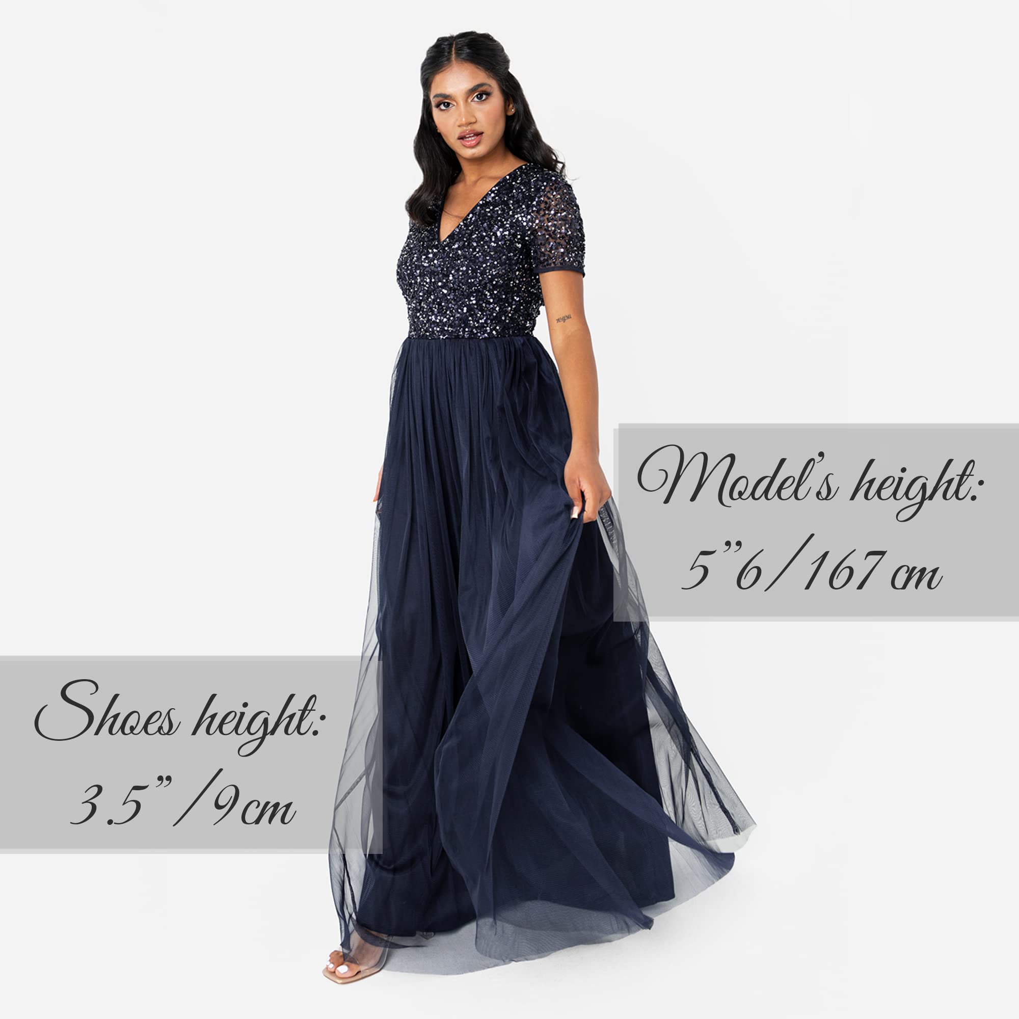 Maya Deluxe Women's Ladies Dress for Wedding Guest Plus Size Empire High Waist Sequins Short Sleeve Evening Bridesmaid