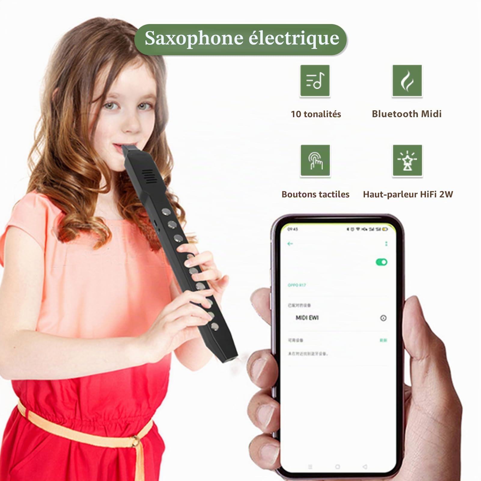 Mini Saxophone, Instrument à Vent Numérique, Instrument à Vent Rechargeable, Mini Ensemble D'instruments à Vent électroniques, Haut-parleur HiFi 2 W intégré, avec 12 (noir)