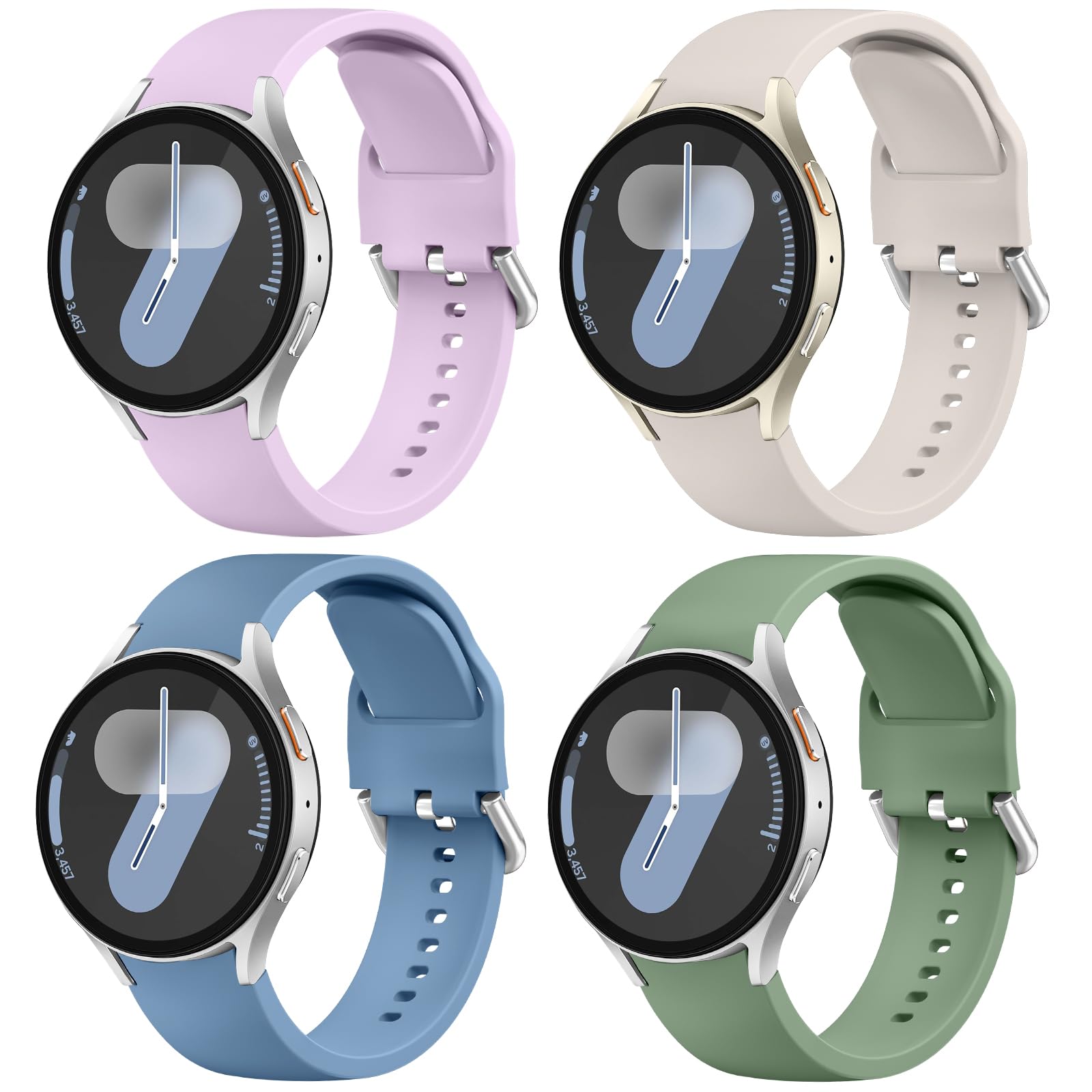4 Pack Bands Compatible with Samsung Galaxy Watch 7 6 5 4 40mm 44mm/Watch 6 4 Classic/Watch 5 Pro/Active 2 Band, 20mm Silicone Strap for Women Men