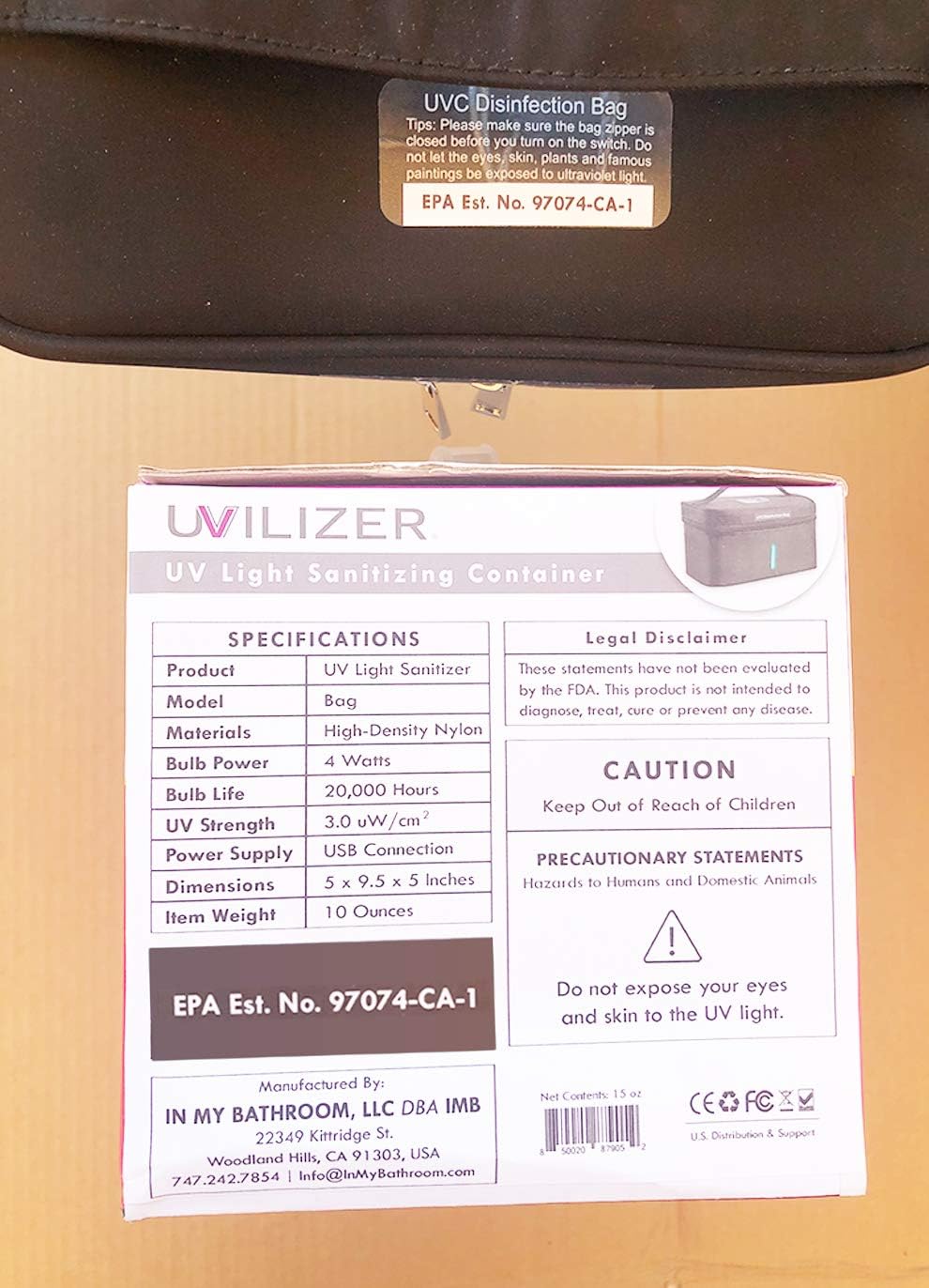 | UVILIZER Bag - UV Light Sanitizer & Ultraviolet Box (Powerful UV-C Cleaner for Home, Office, Any Room)