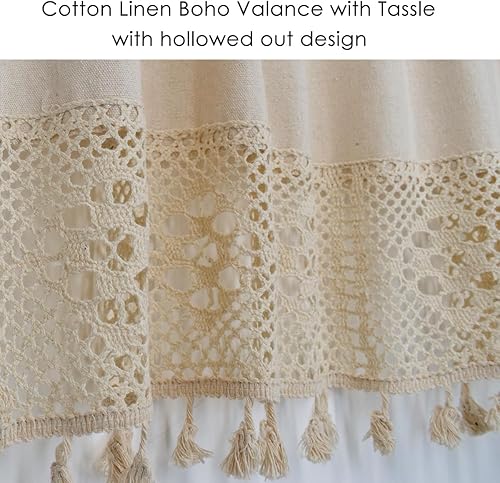 Miniatura 9 de Molaxhome Cenefas de lino para ventanas, cenefas de cocina con borlas bohemias para ventanas, cortinas rústicas para baño, dormitorio, decoración