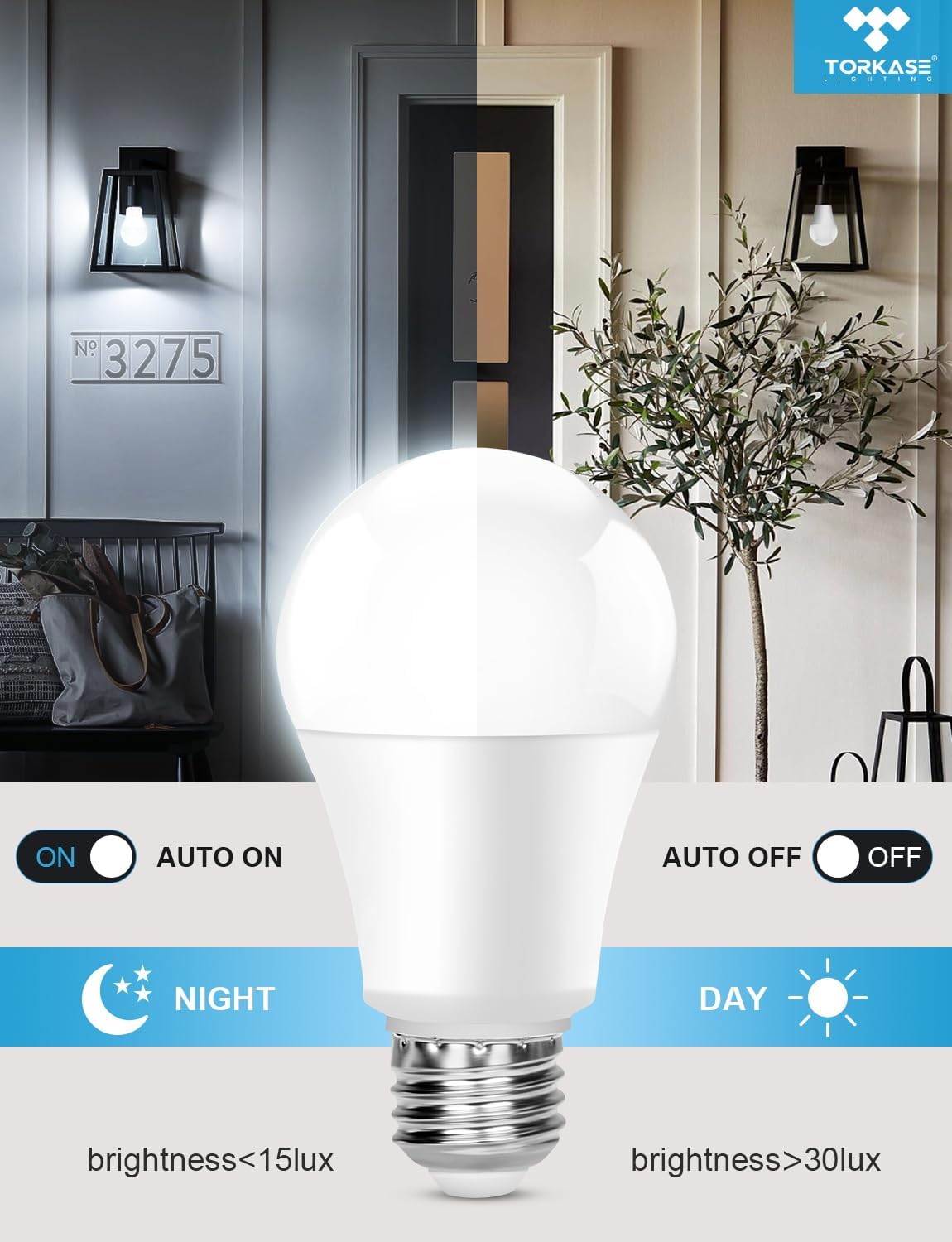 Dusk to Dawn Light Bulbs Outdoor, 13W(100W Equivalent), 6000K Daylight, Automatic On/Off Outdoor Security Light, Sensor A19 E26 Bulbs Photocell for Wall lamp Porch Garage Yard, Christmas Gifts 3Pack