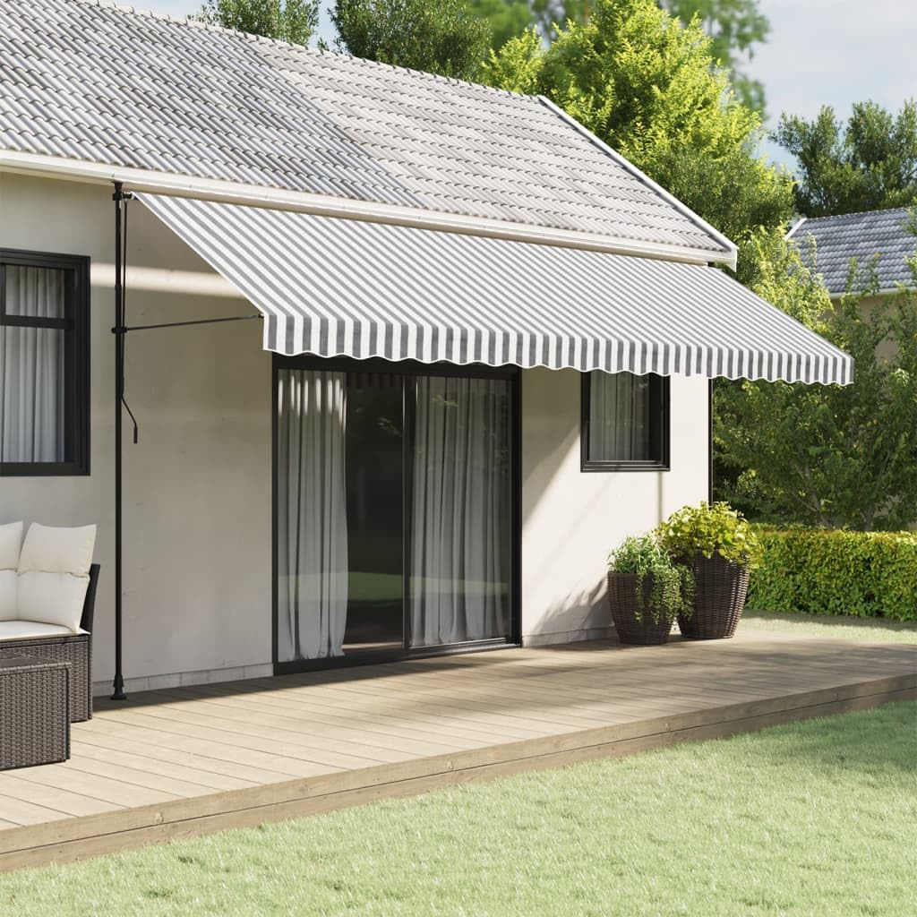 Store banne anthracite à rayures blanches - 5 m de large - 100 % polyester avec revêtement polyuréthane - Imperméable - Résistant aux UV - Résistant aux intempéries - Pour jardin, balcon