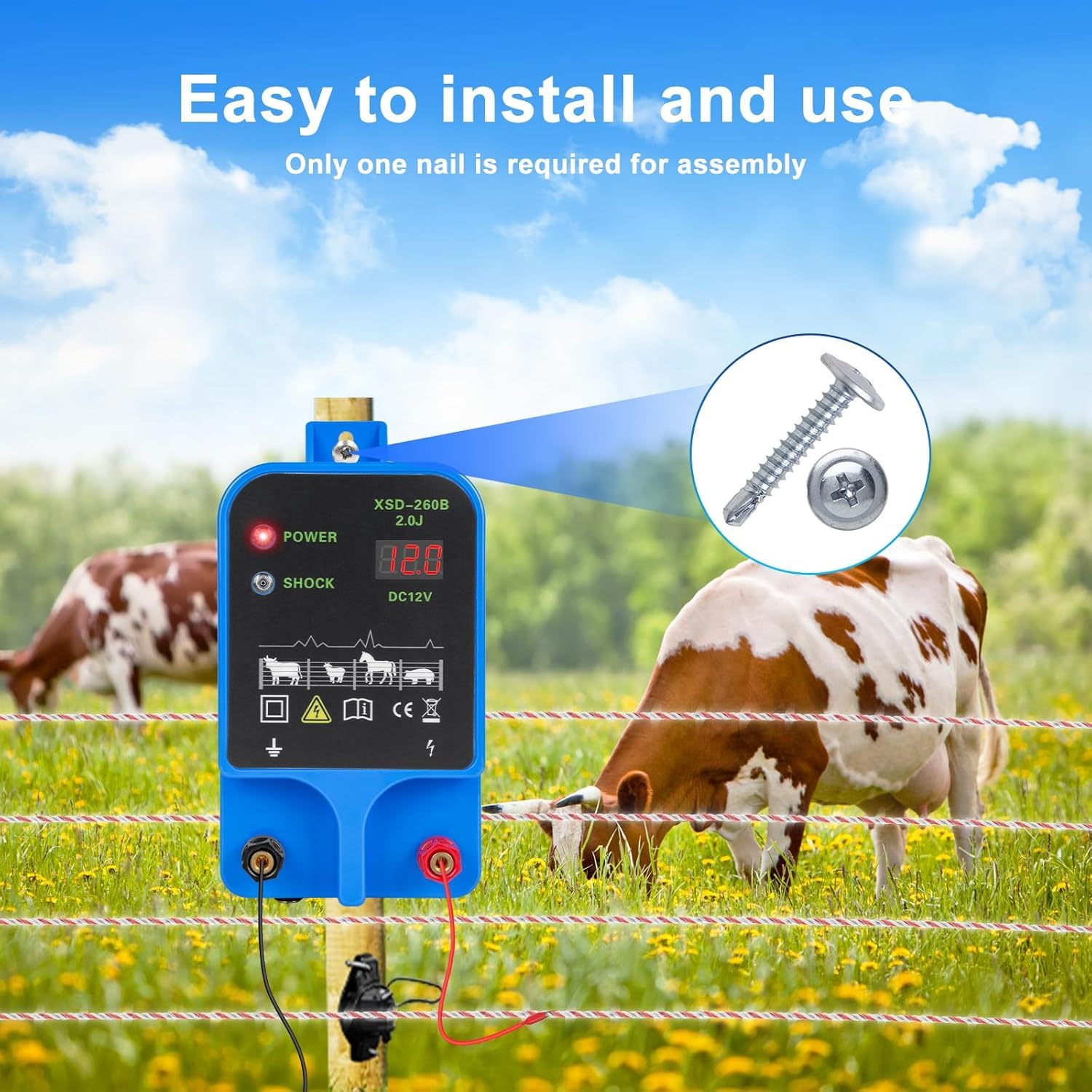 pastor electrico ,10KM cerca eléctrica Controlador de 2J / 10,5 kv, fuente de alimentación de valla eléctrica enchufable para prevención de vida silvestre, granjas, aves de corral, jardines