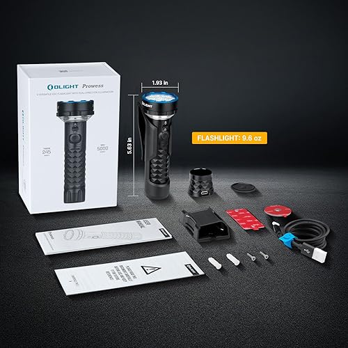 Miniatura 8 de OLIGHT Prowess - Linternas recargables de alto lúmenes, linterna súper brillante de 5,000 lms con funda, LED de carga USB-C de alta eficiencia,