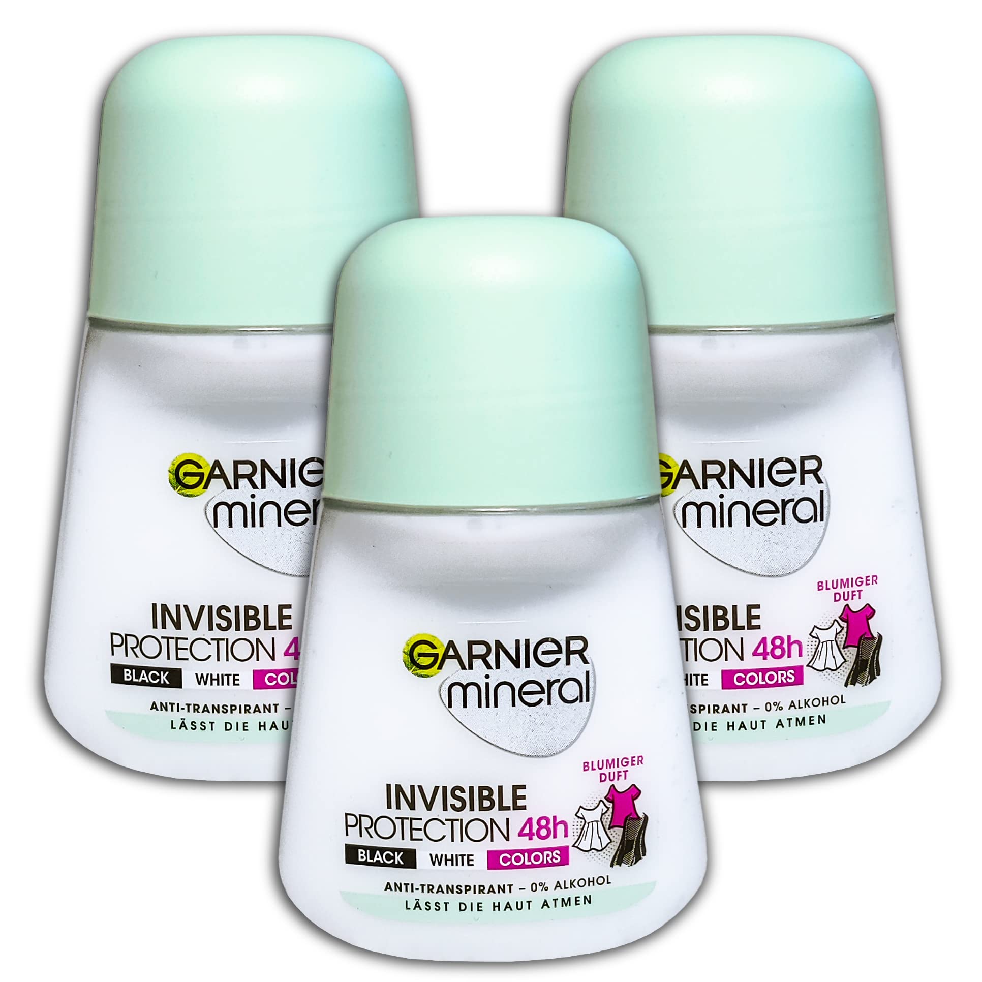 Garnier Mineral Invisible Black,White & Colors Roll-on Anti Transpirant 3 x 50 ml