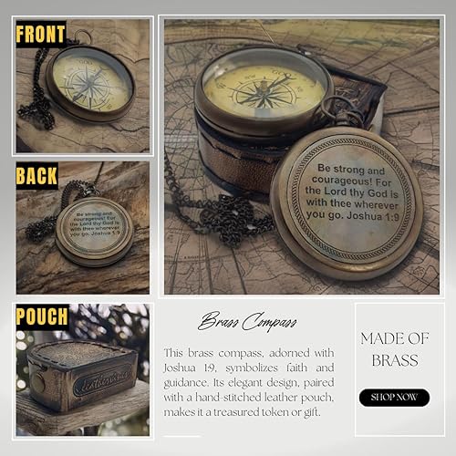 Miniatura 2 de Brass Compass with Psalm 328 - Inspirational Graduation Gift 2025, First Communion Gift for Boys, Religious Confirmation Gift, Faith-Based Keepsake