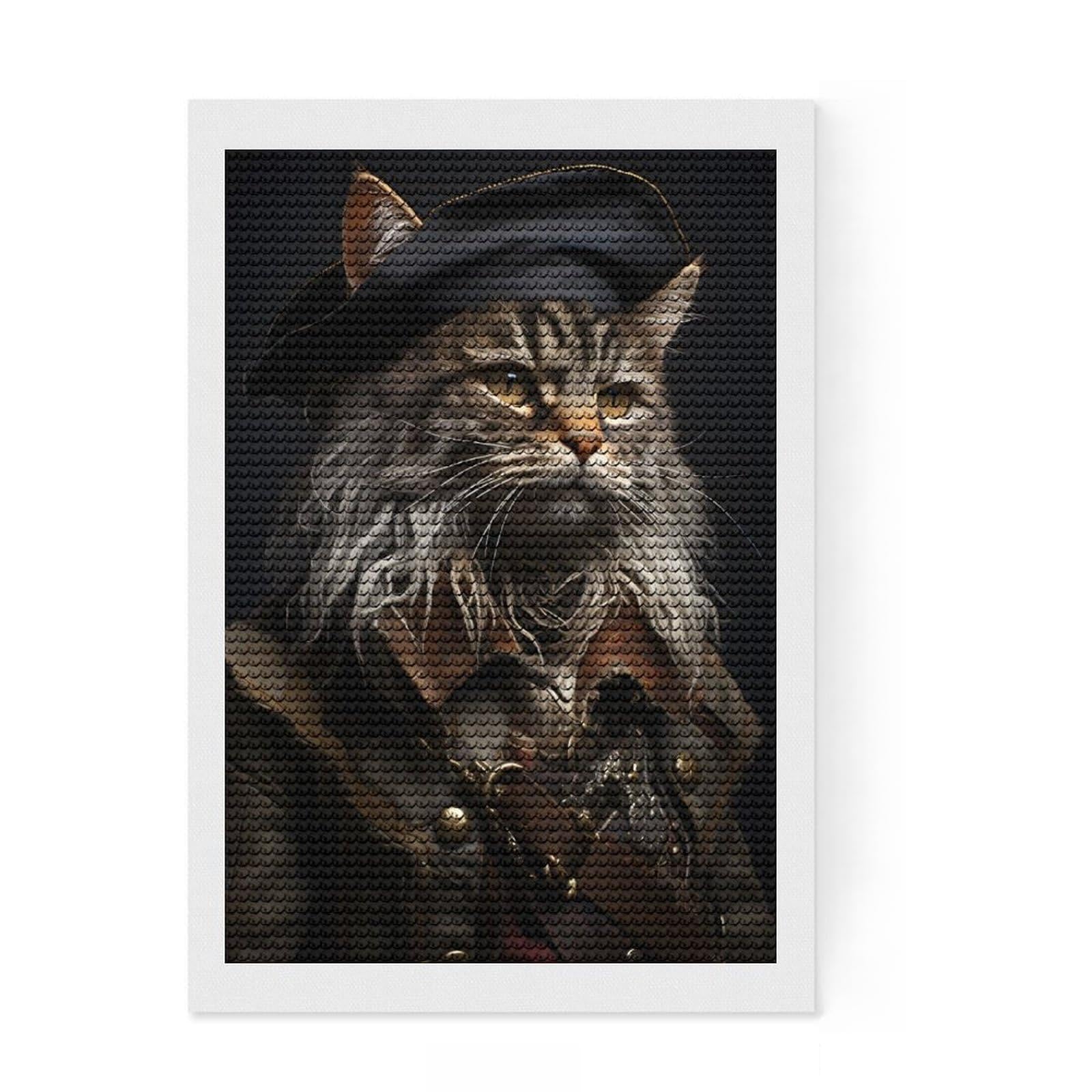 Junmoney Cat Pirate Portrait Diamond Painting Set 8"x12", Stress Relief Craft, Simple to Start, Farmhouse Decor, Gift Idea, Easy to Enjoy