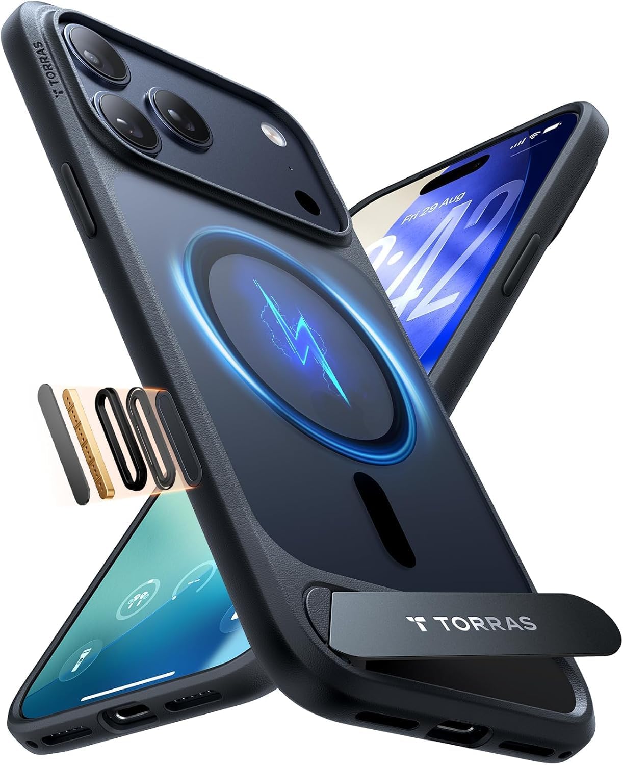 TORRAS Ostand L1 für iPhone 17 Pro Hülle mit MagSafe Case, Schwarz | Titan-Ständer · Starke Magnetkraft · Dünn · Leicht · Angenehme Haptik · Fingerabdruckarm · Stoßfest · Kratzfest