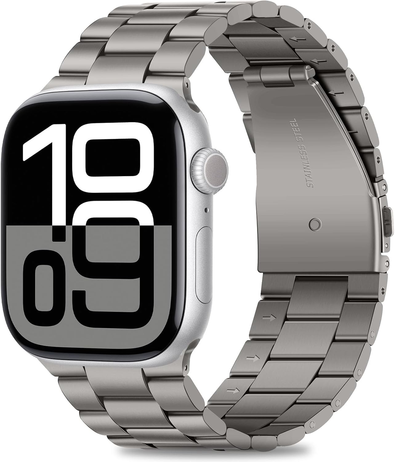 HITZEE Compatible with Apple Watch Band 46/45/44/42mm Business Stainless Steel Metal Strap Men Women Link Bands Compatible for iWatch SE3-1 Series 11 10 9 8 7 6 5-1, 42/44/45/46mm Titanium