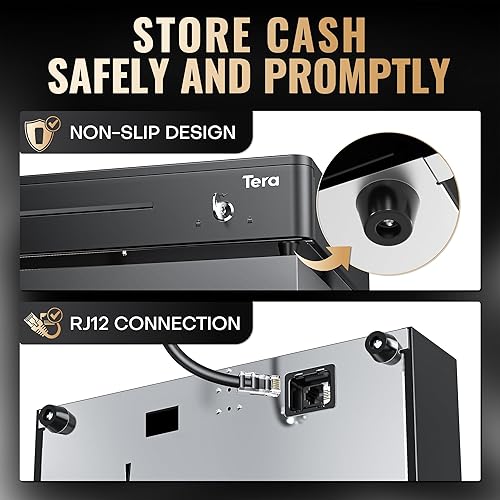 Miniatura 4 de Tera Cajón de caja registradora de apertura automática de 13 pulgadas, resistente con microinterruptor, bandeja de inserción totalmente extraíble, 5