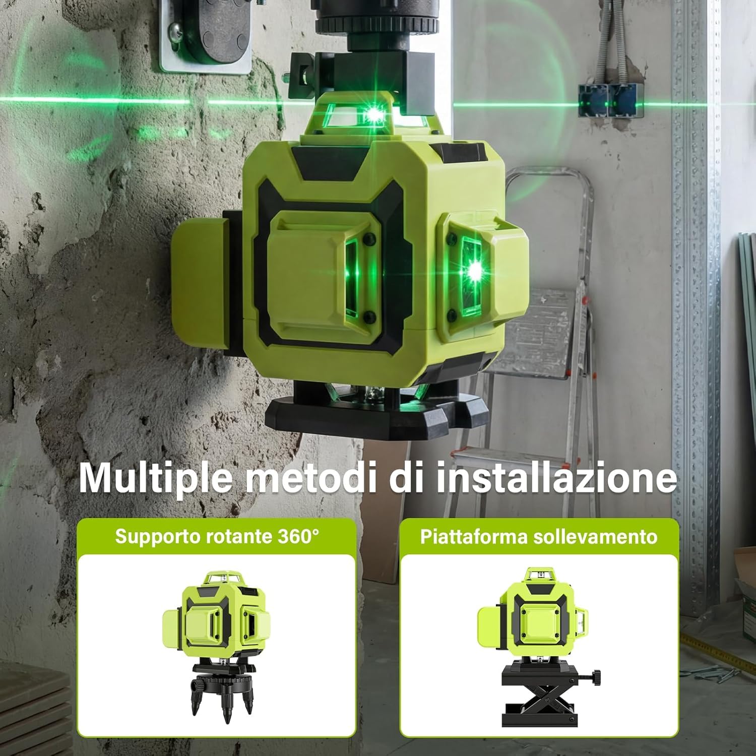 STANEW Livello Laser Verde Autolivellante 16 Linee 4×360° 4D, per Costruzioni e Ristrutturazioni (Kit livella laser)