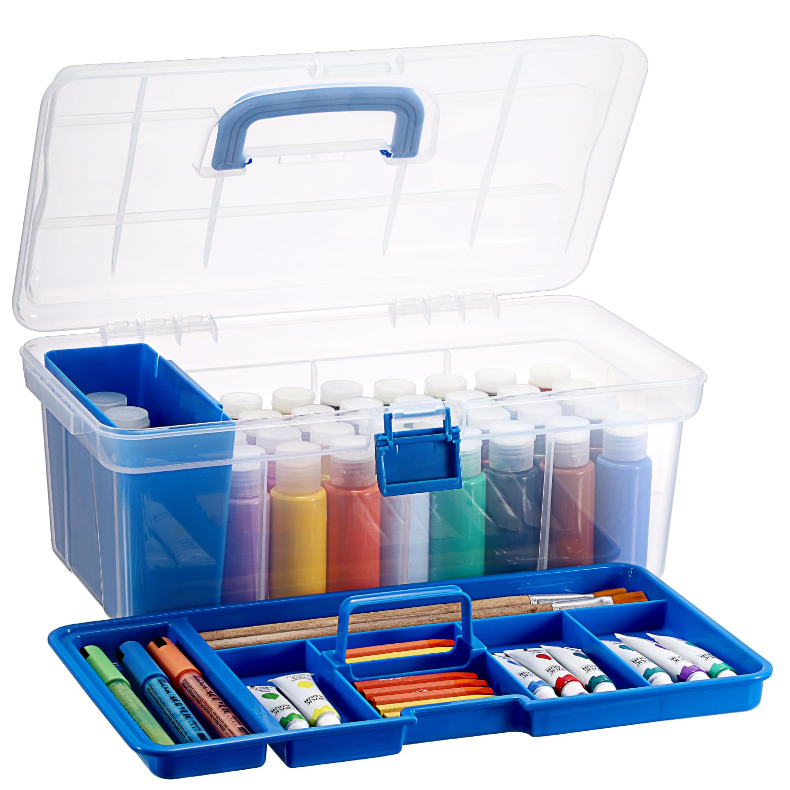 Boîte de rangement plastique avec fente nettoyage pinceaux et plateau