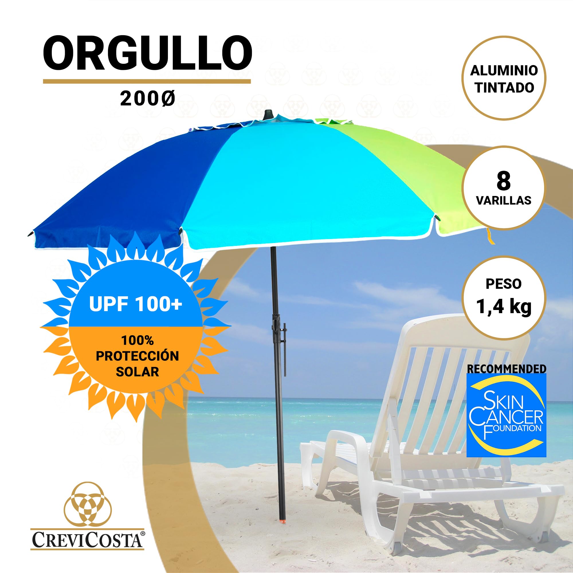 CREVICOSTA QUALITY MARK MARCAS DE CALIDAD Neuheit! Sonnenschirm 200 cm mit Spirale und Stange komplett Stolz, Rosa