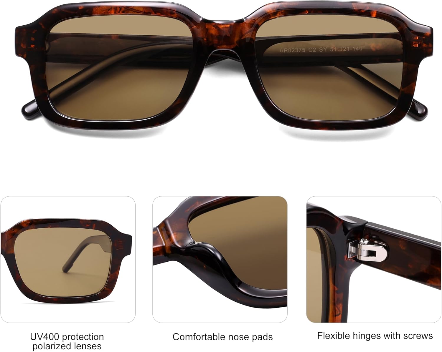 Polarized Trendy Retro Rectangle Sunglasses Womens Mens 90s Classic Vintage Sun Glasses AR82375 - Image 4