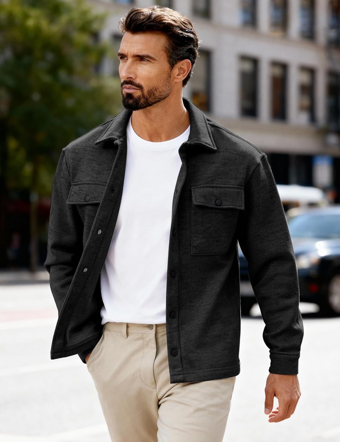 Eisctnd Men's Fleece Button Down Shirts Long Sleeve Warm Shirt Jacket Lightweight Casual Shacket with Pockets - Image 4