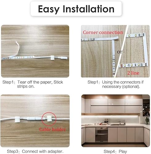 Miniatura 7 de WOBANE Kit de iluminación bajo gabinete, 6 piezas barras de tira LED de 20 pulgadas con adaptador de 24W, control remoto RF, luz diurna súper