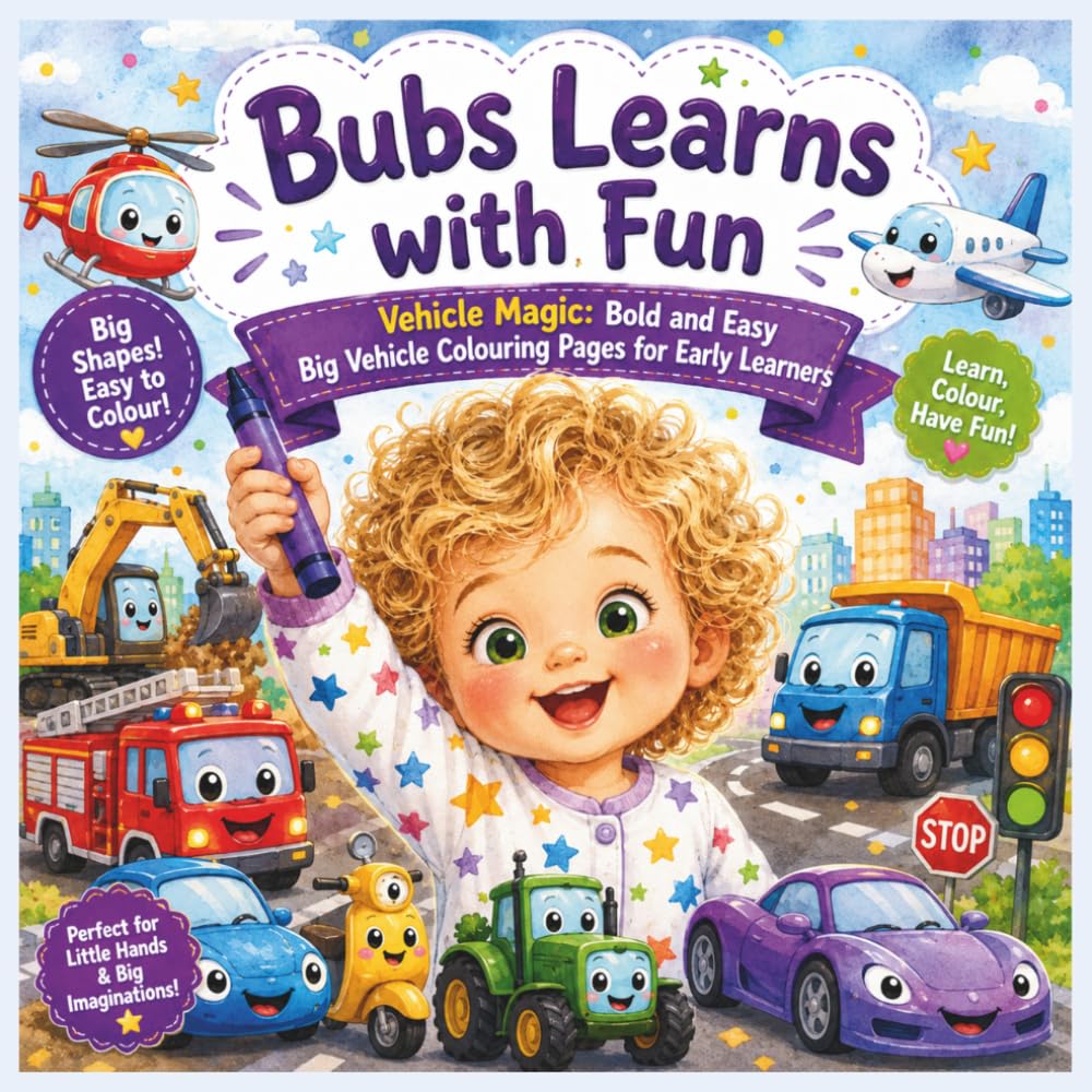Bubs Learns with Fun: Vehicle Magic: Bold and Easy Big Vehicle Colouring Pages for Early Learners