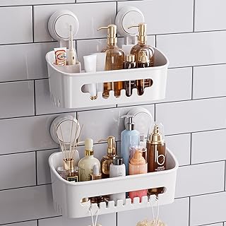 LEVERLOC Duschablage Ohne Bohren Saugnapf Dusche Organizer Große Kapazität Bad Organizer Ohne Bohren Badezimmer Zubehör für Shampoo Duschkorb Küche Organizer
