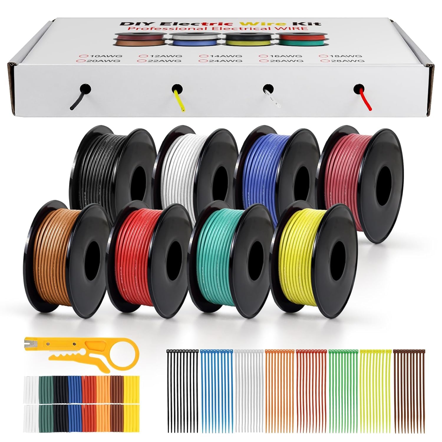 24 AWG 0.2mm² Silicone Electrical Wire Set in 8 Colors, 15m/49.2ft per Roll, 24 Gauge Stranded Wire Spool, Flexible Tinned Copper Cable for DIY, Automotive, Home