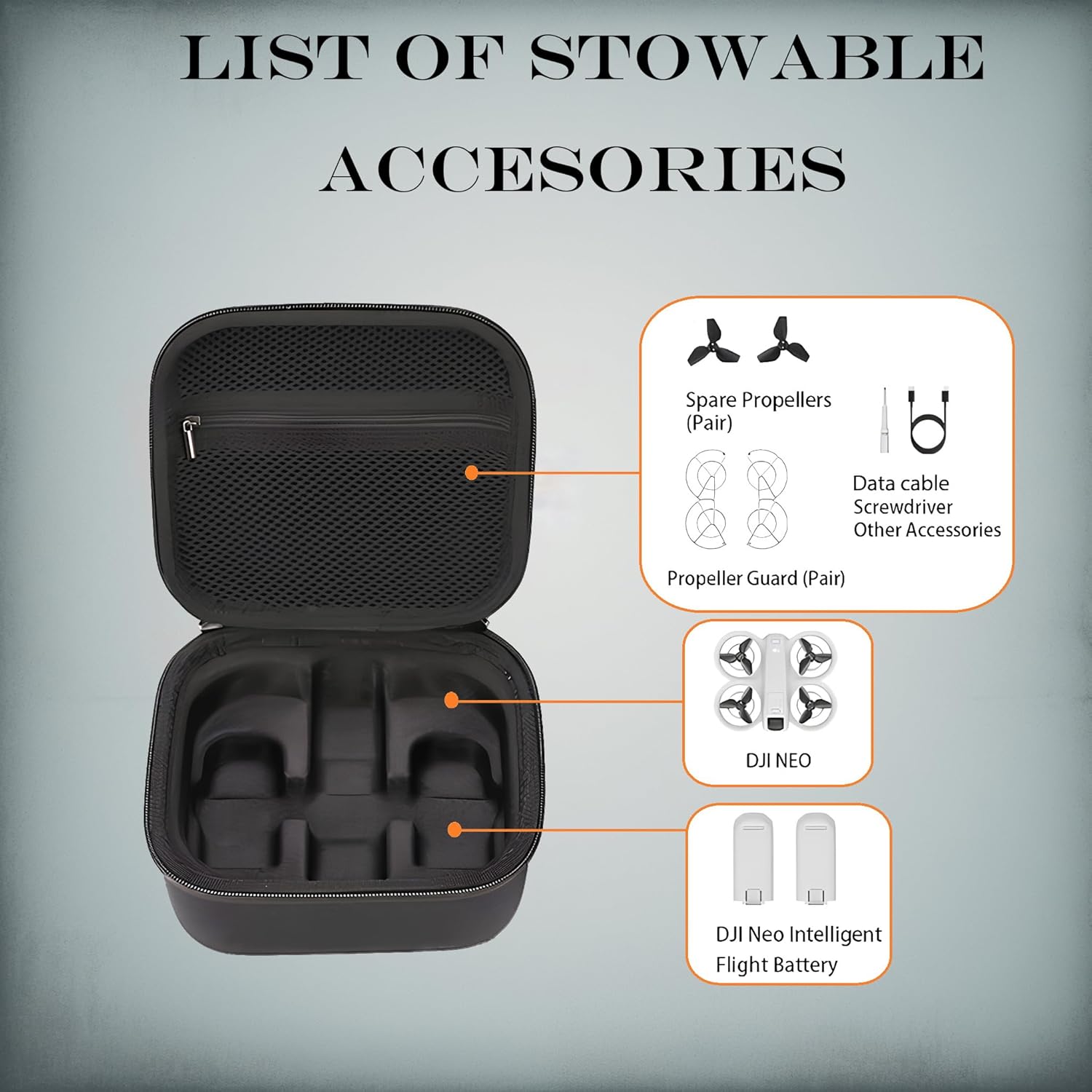 GiGiGuGu DJI NEO Carrying Case, Black Shoulder Bag for DJI NEO Drone Accessories, Lightweight Splash-Proof Storage Bag with Adjustable Strap for Travel, Outdoor, Home Use