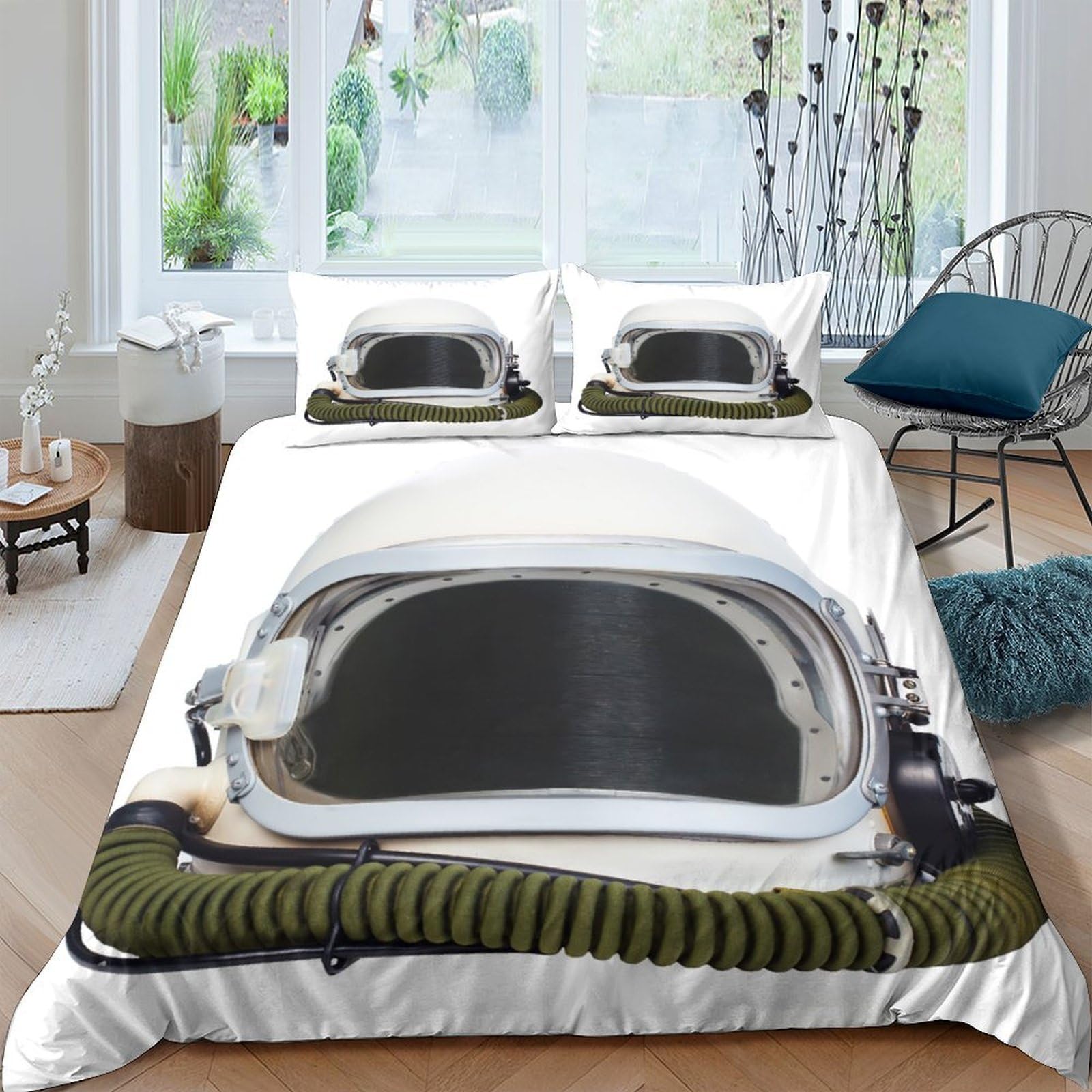 Ctjqhvkz Style-3 3D Printed Astronaut Helmet Fitted Sheet Microfiber Soft Breathable Space Exploration Bed Cover For Bedroom Dorm Decor Single（135X200cm）