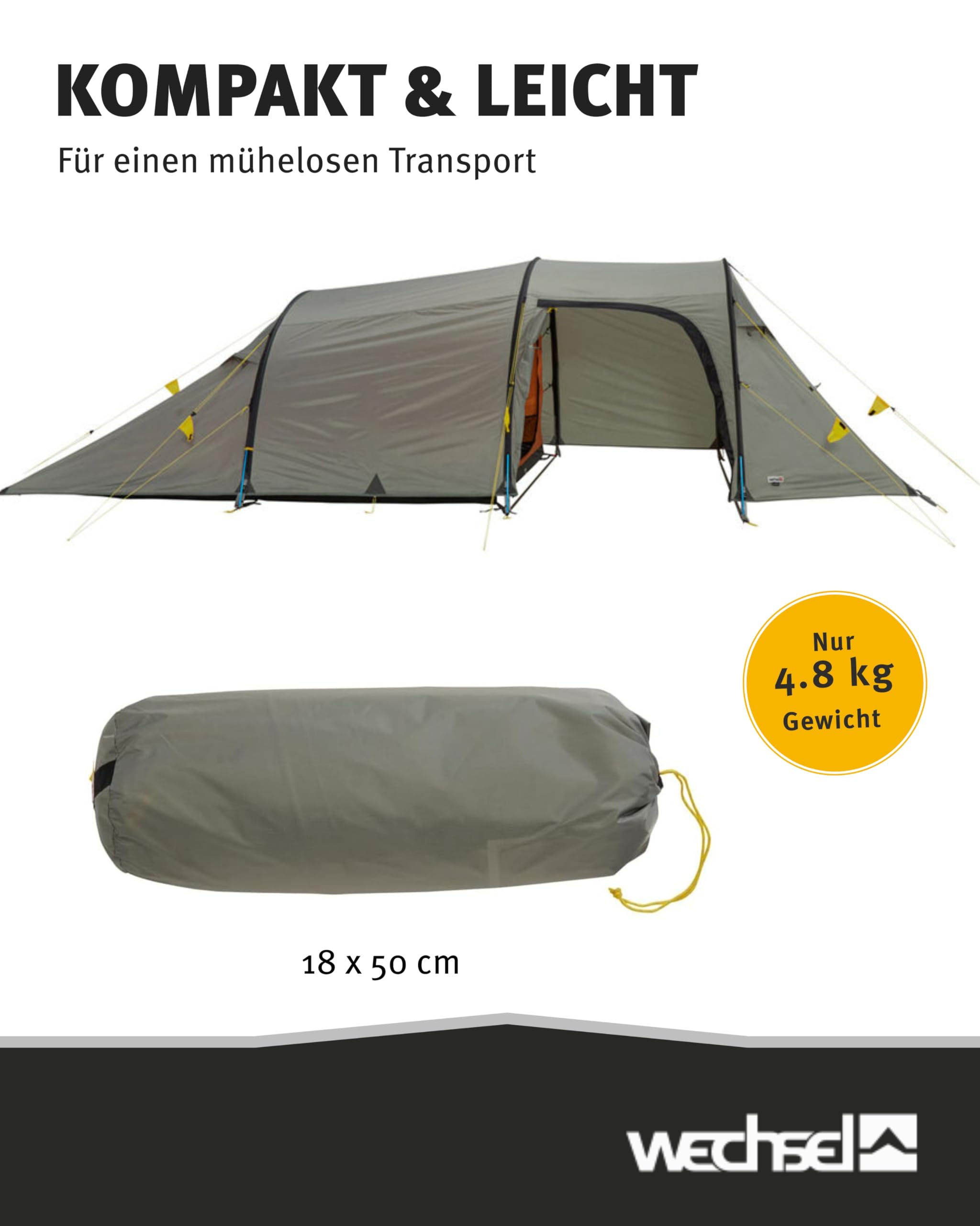 Wechsel Tunnelzelt Intrepid 4 I geräumiges Zelt für 4 Personen I Wetter- & windfestes Campingzelt mit 2 Eingängen I Outdoor-Familienzelt ideal für den Camping-Urlaub