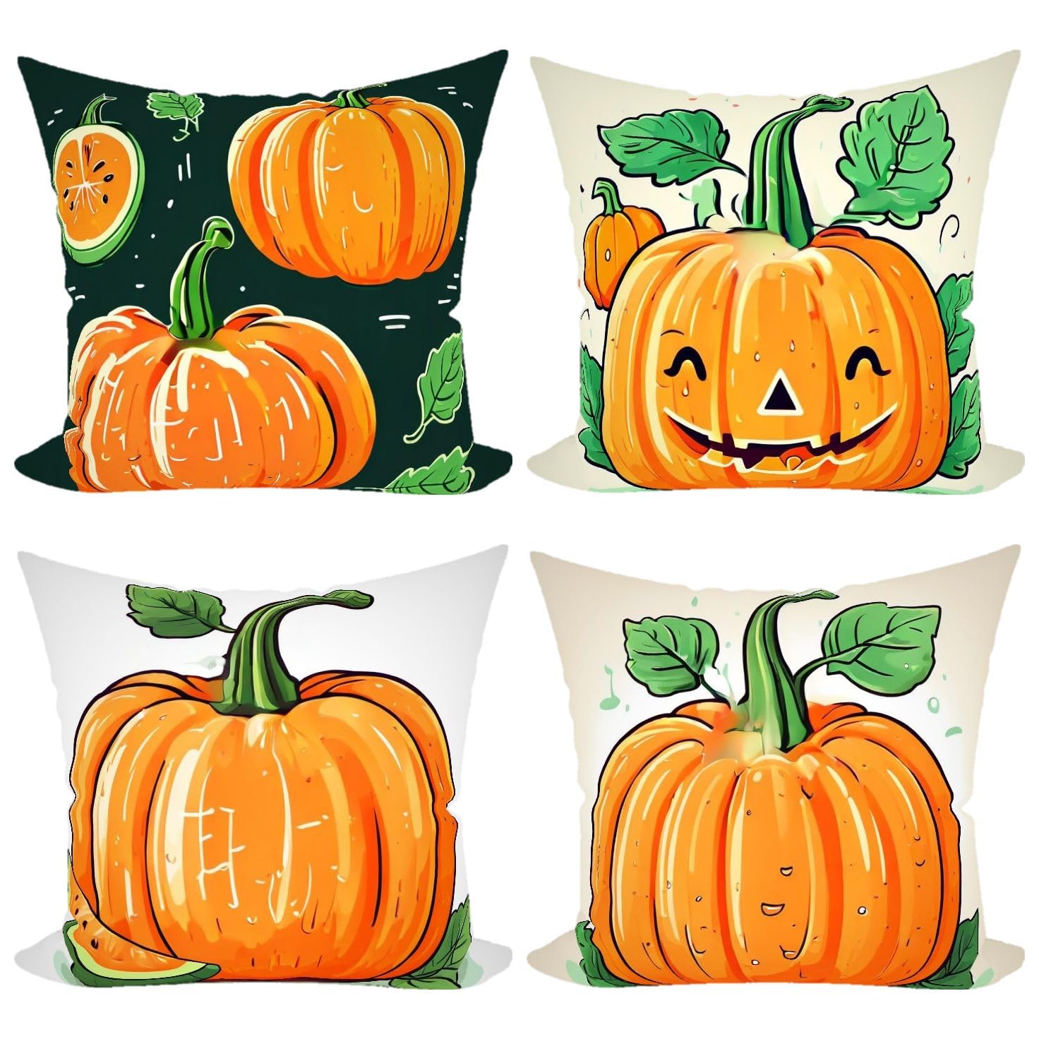 Fall Square Pillowcases, Pack of 4 Colorful, 18x18 Inches, Square Vector Graphic Cushion Case Decoration Art Logo Simple Line Pillowcases Deco for Window Bay Home Bed Office