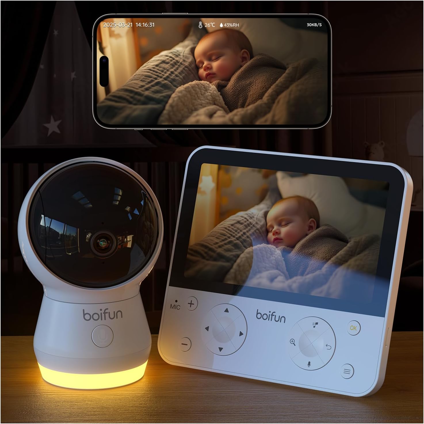 Boifun 4MP baby monitor with 5.5 inch screen and PTZ camera