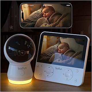 BOIFUN 4MP WiFi Baby Monitor 5.5 inches, APP & Screen Control, Covered Face Detection & Belly Sleep, Movement, Crying, Tem…