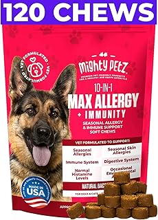 Mighty Petz MAX Dog Allergy Relief Chews - Itch Free Skin - Immune Supplement with Omega 3 Fish Oil + Probiotics + Colostrum. Skin & Coat Health + Digestion.120 Dog Allergy Chews for Pets