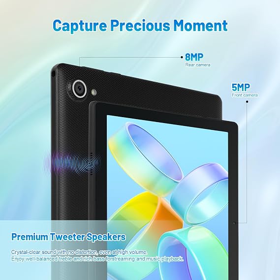 Hakaug Tablet 10 Inch Android 16 Tablets PC 24 GB RAM 64 GB ROM 1 TB TF Extension 1280x800 IPS Touchscreen Widevine L1 WiFi 6 BT5.4 Dual Camera 6000 mAh (Black)