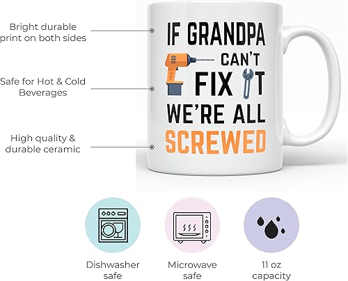 Miniatura 2 de YouNique Designs Taza con texto en inglés "If Grandpa Cant Fix It Were All Screwed, 11 onzas", divertida taza de café para abuelo, regalos para el