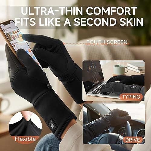 Miniatura 3 de Guantes térmicos para hombres y mujeres, guantes eléctricos finos y flexibles recargables con batería de larga duración para escribir