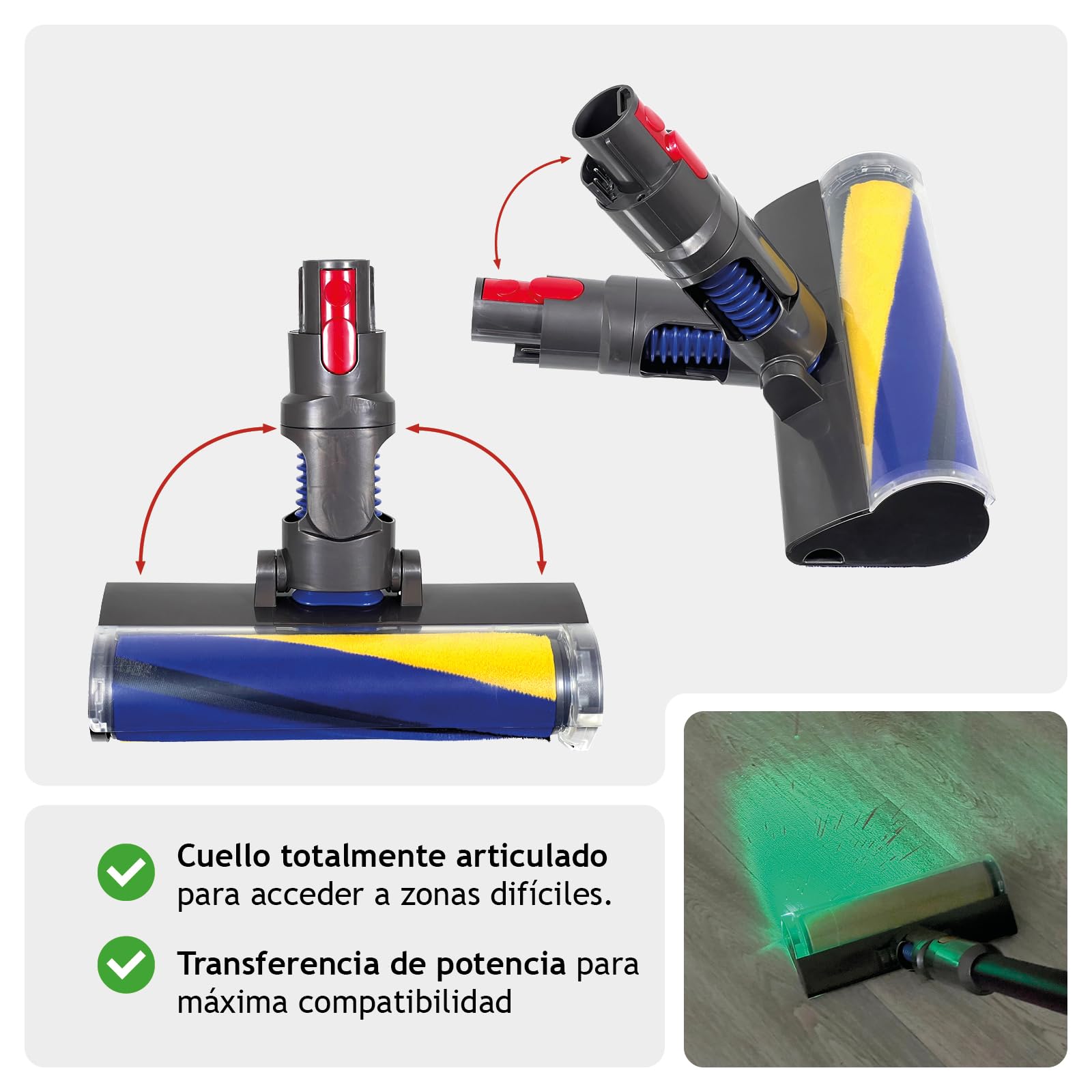 SPARES2GO Cepillo láser para Suelos para Dyson V11, SV16, V15 y SV22 Outsize Absolute Detect aspiradoras