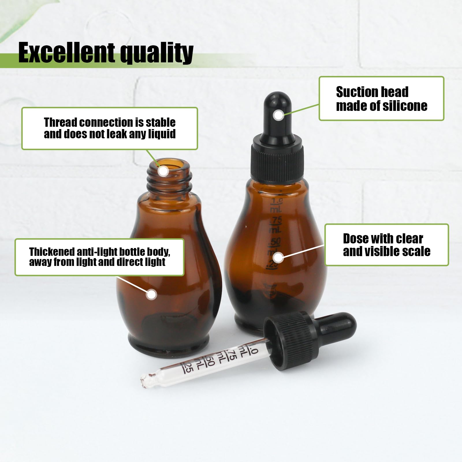 Reyshin 8 Pack Pear Shaped Amber Glass Bottles with Dropper Pipettes, Refillable Sample Bottles for Essential Oil Massage - Image 3