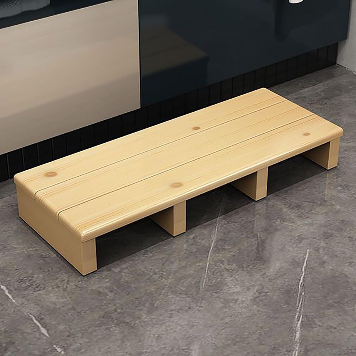 Long solid wood step stool for loft beds - 11 cm height, non-slip underside, suitable for indoor and outdoor use, without assembly,B,60x30x15cm