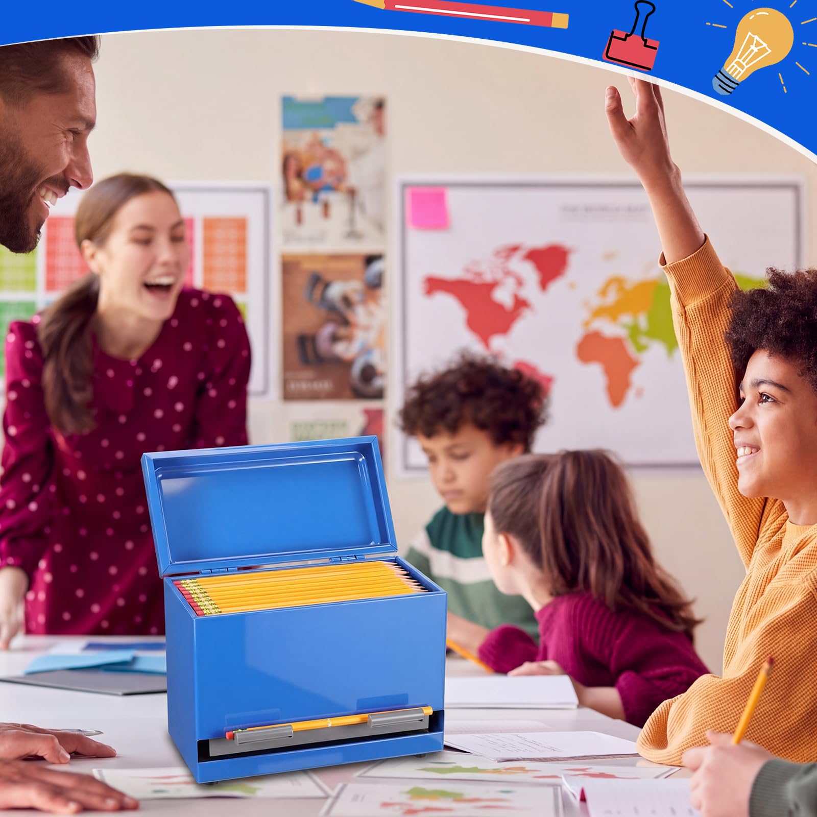Mifoci Dispenser per matite per aule, in acciaio inox, per fino a 200 matite, riutilizzabile, in metallo, per casa, ufficio, ristorante, insegnanti, forniture per riporre oggetti (blu reale)