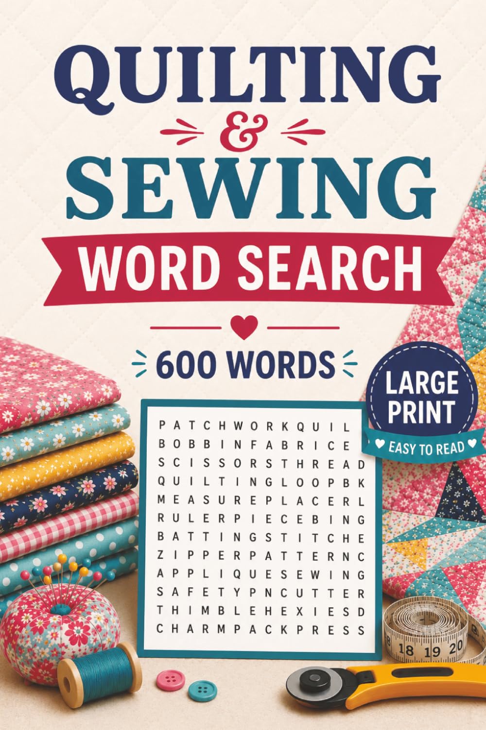 Quilting and Sewing Word Search: From Bobbins to Bindings: 600 Sewing & Quilting Words to Find. 50 Themed Puzzles! Relaxing Puzzles Celebrating Fabrics and Stitches!