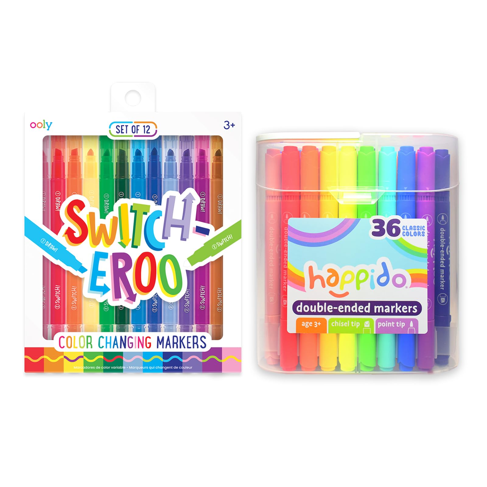 Switch-eroo Double Sided Color Changing Markers in Vibrant Colors (12 Pack) & Happido Set of 36 Double Sided Marker
