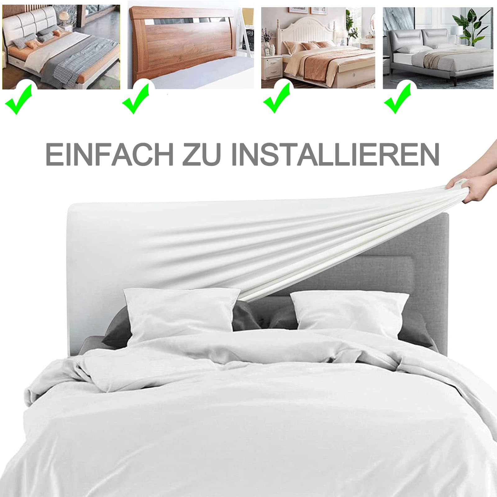 Kopfteilbezug 120 160 180 140 200 cm, Strecken Bettkopfteil Hussen for Gepolsterte-/Holz-/Leder Bett Kopfteil Abdeckung Rechteckiger/Leicht Abgerundeter Bett Staubdicht Schutzhülle(90-110cm,Schwarz)