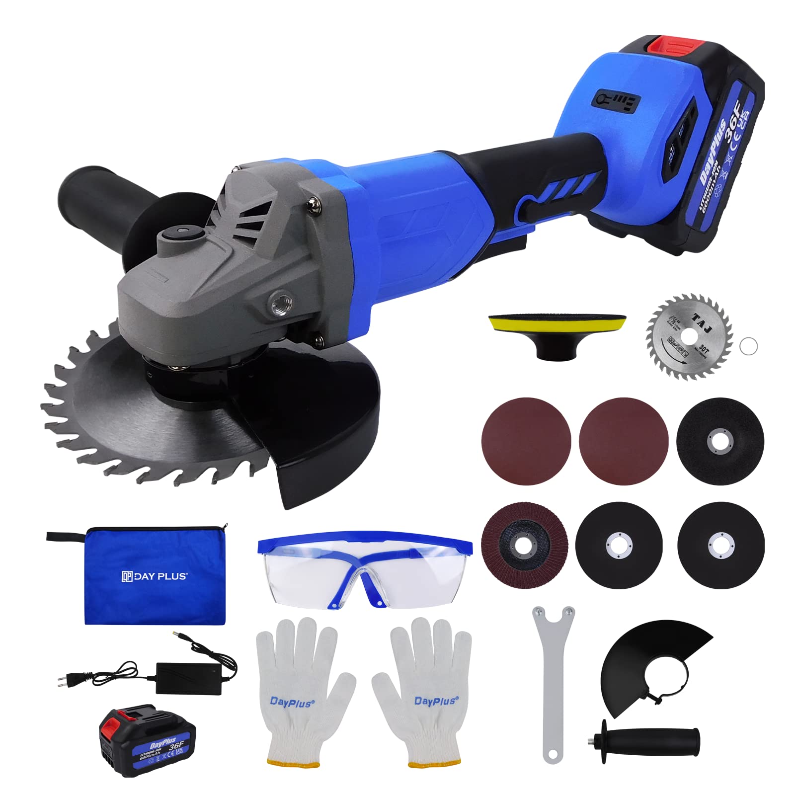 125mm Portable Electric Brushless Angle Grinder, 4-Inch Hand Held Battery, 10000 RPM, 3000mAh Battery, 2 Variable Speed, Spindle Lock, for Wallboard Grooving, Stone Cutting