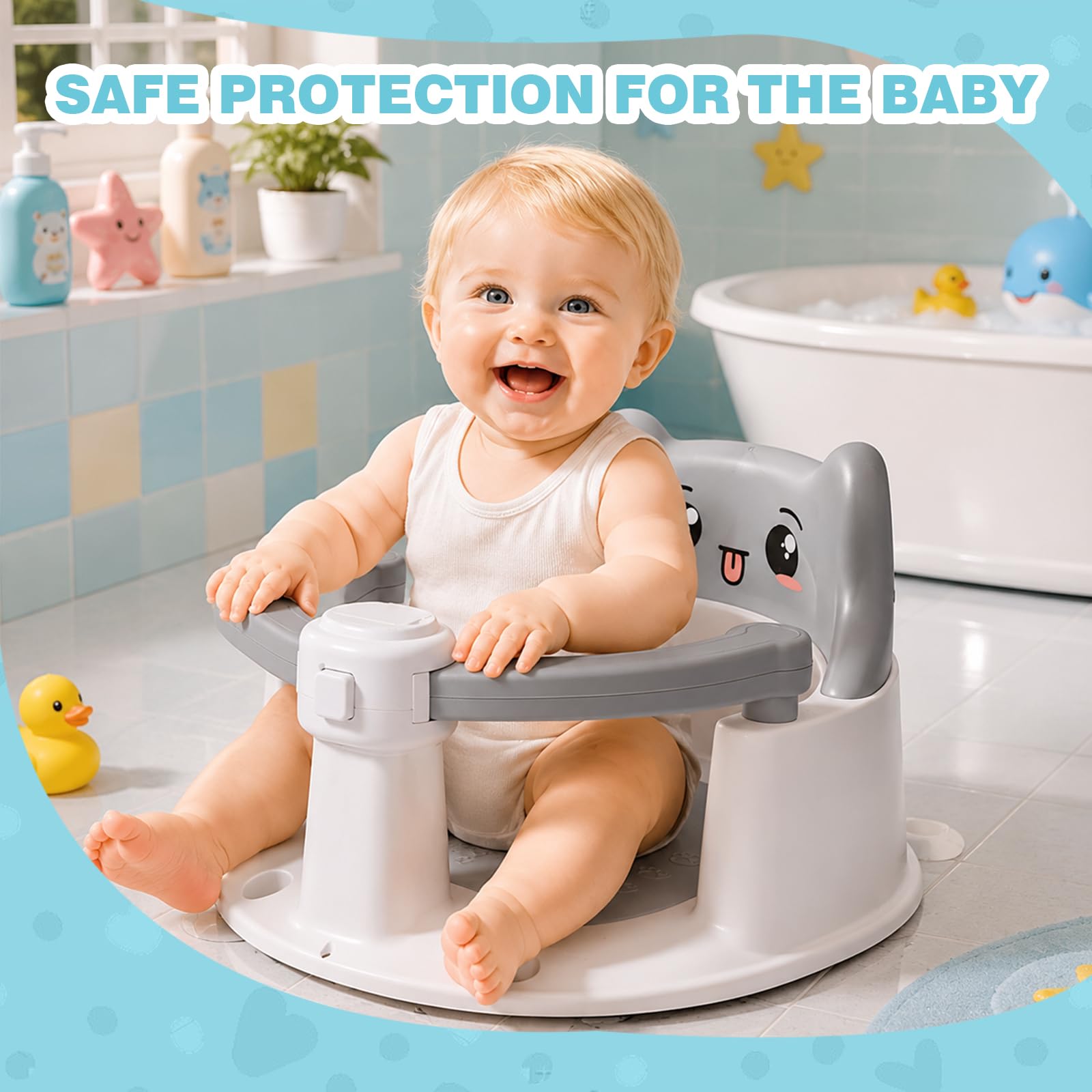 Seggiolino da Bagno per Bambino con Schienale di Sostegno Supporto Vasca Antiscivolo con Design Carino