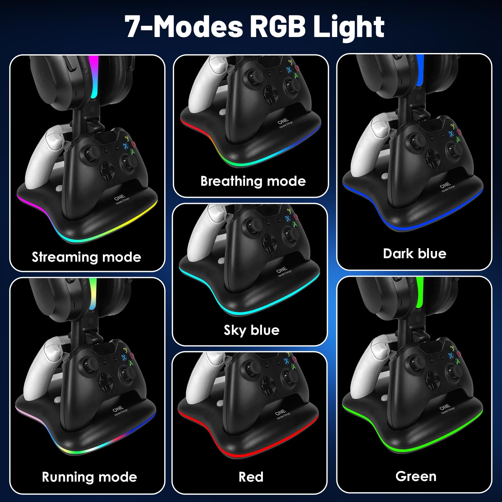 Ładowarka kontrolera ze stojakiem na słuchawki RGB do Xbox Series X/S/One,/One S/X, stacja ładująca kontroler XSX, zestaw słuchawkowy i kontrolery stojak uchwyt do Xbox, prezenty dla graczy