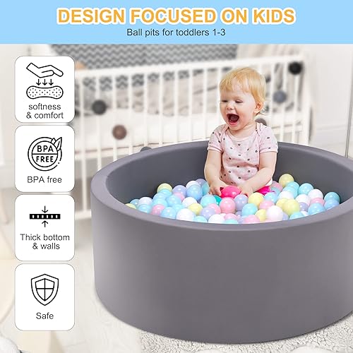 Miniatura 4 de Pozo de bolas, pozo de bolas de espuma para niños pequeños, pozo de pelotas más grande para bebés que crea un área divertida y segura para jugar