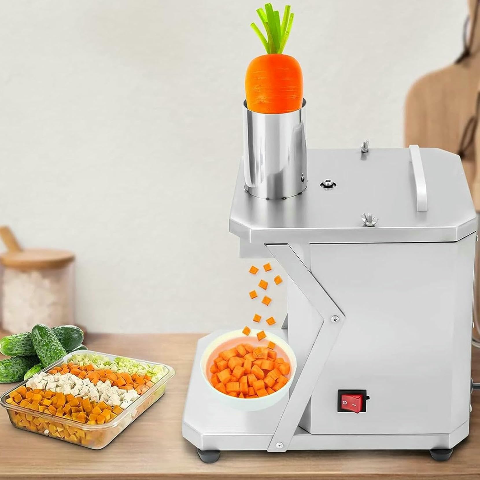 Cutter di Verdure Elettriche Commerciali 200w Cutter di Elogge in Acciaio Inossidabile in Frantoio Tagliatore di Patate Automatiche E Macchina per Robot da Cucina A Cipolle, 15 Mm