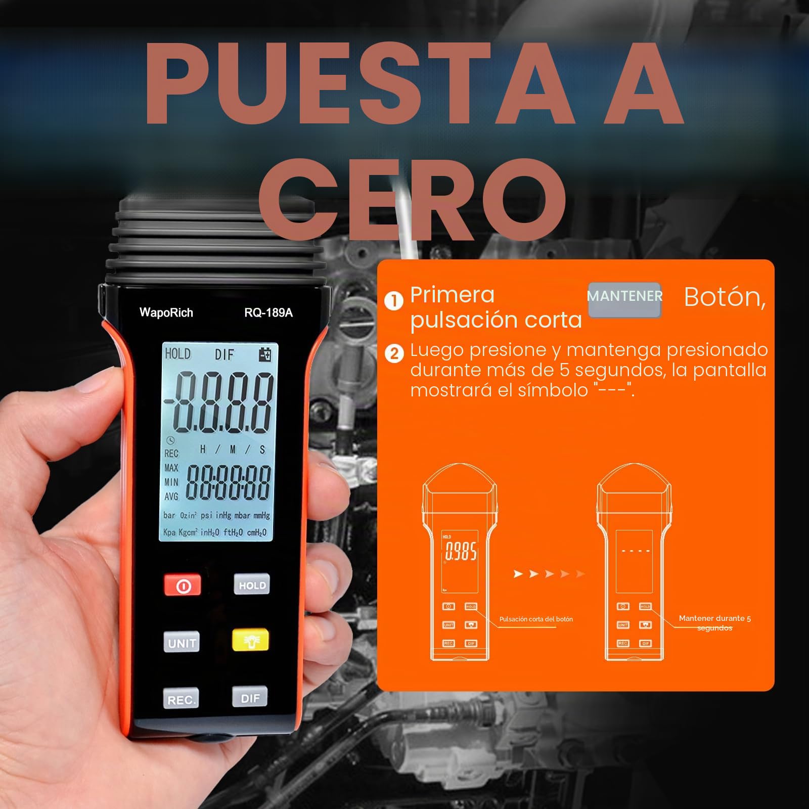 Medidor de Presión Diferencial, WapoRich Manómetro Digital ±13,79 kPa con Doble Puerto, 11 Unidades, Medidor de Presión de Aire del Manómetro Diferencial de Presión para HVAC RQ-189A